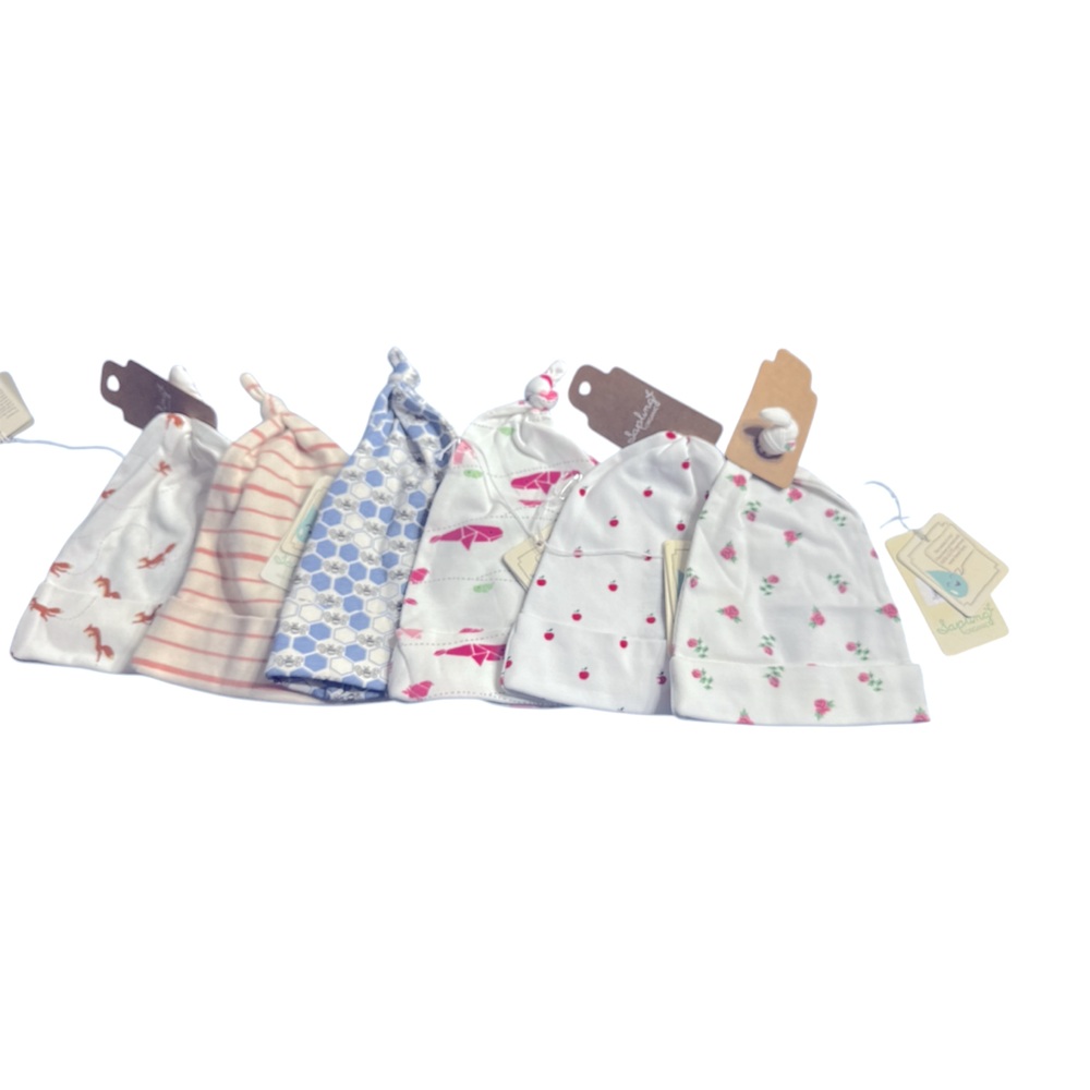 Sapling 6 pack hats 100% organic cotton size 3 to 6 months